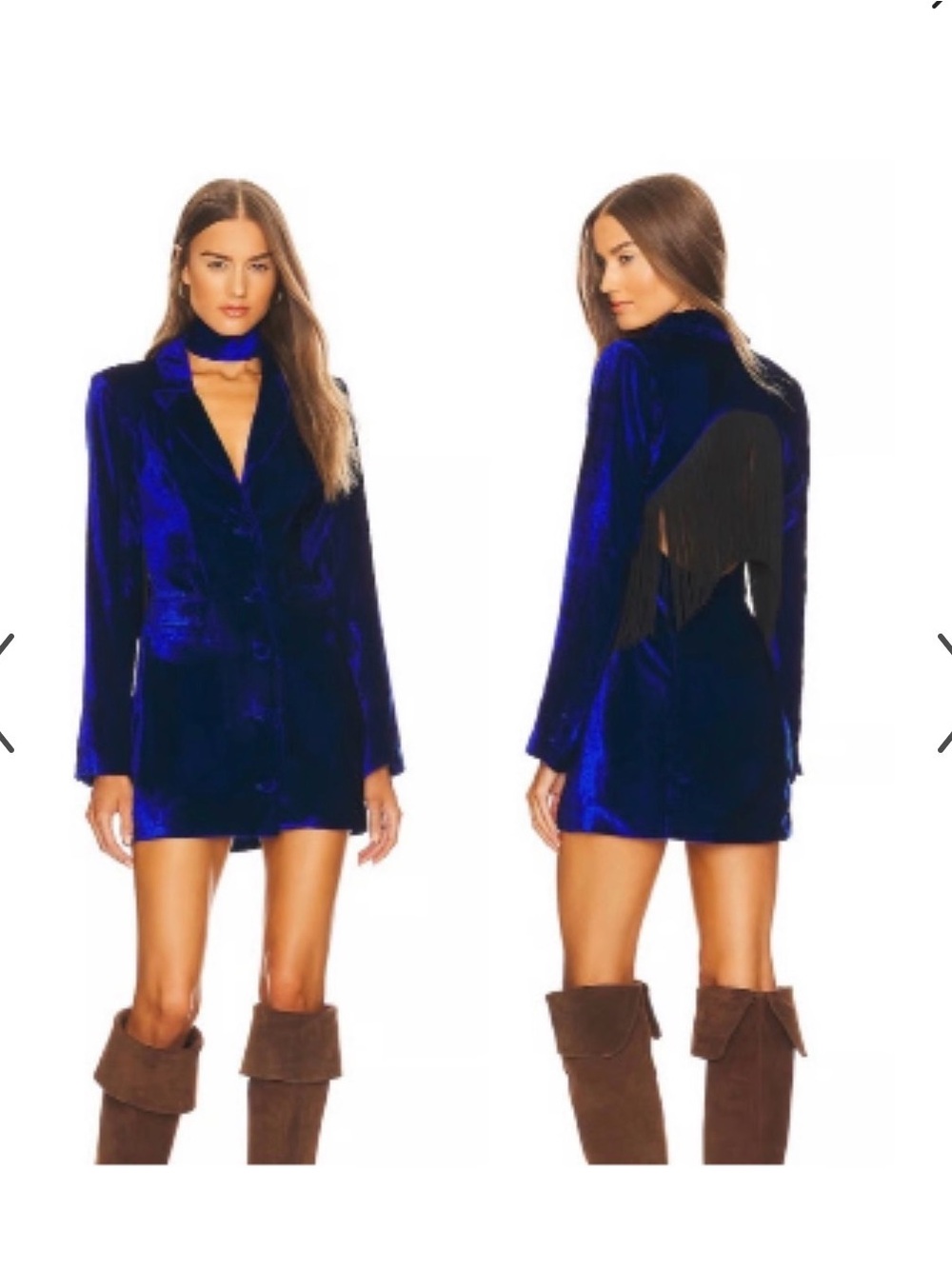 House of Harlow REVOLVE O'riley Western Boho Fringe Mini Blazer Dress Velvet